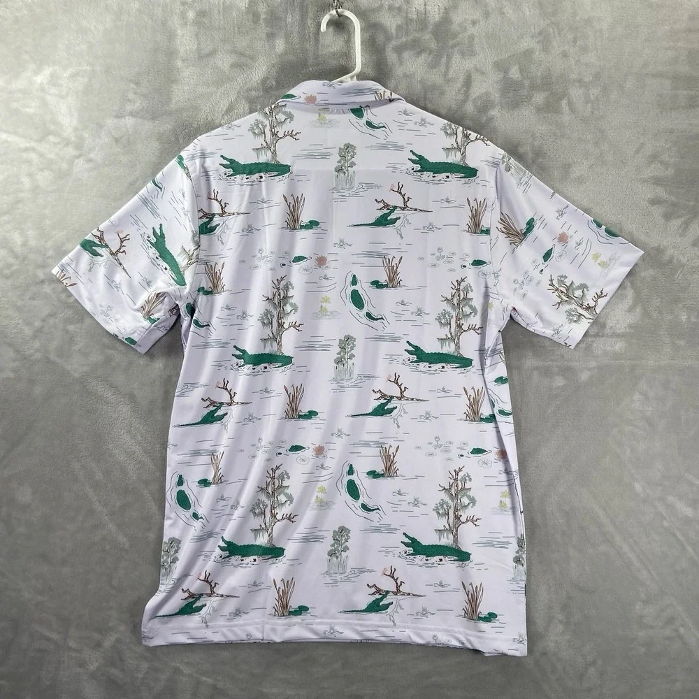 Waggle Golf Shirt Mens Medium Polo Performance Alligator Water Hazard AOP NWT - Picture 13 of 13